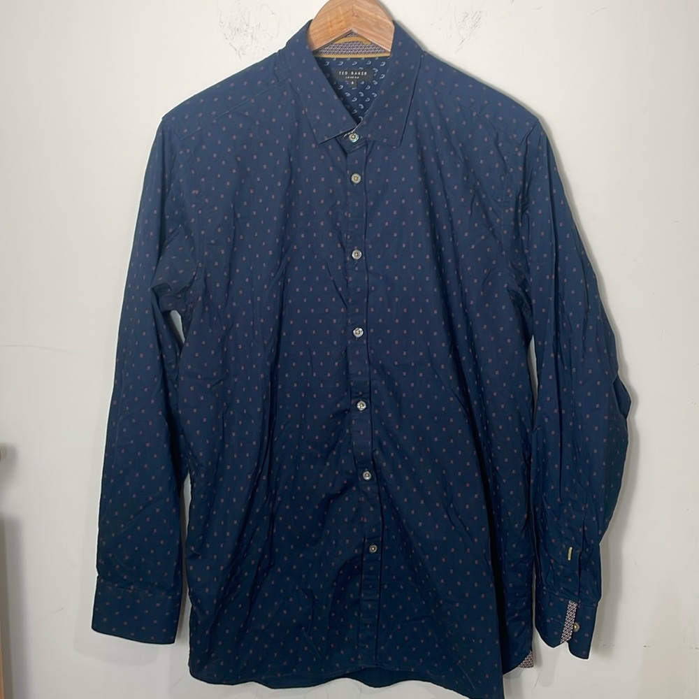 Ted Baker Blue Geoprint Dress Shirt size 5